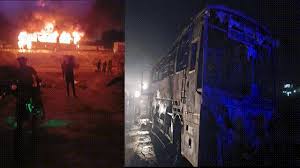 Tourist bus full of devotees caught fire in Nuh