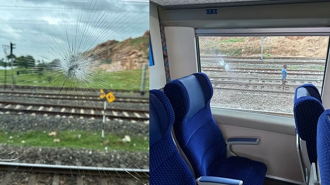 Stone pelting on Vande Bharat train in Bihar