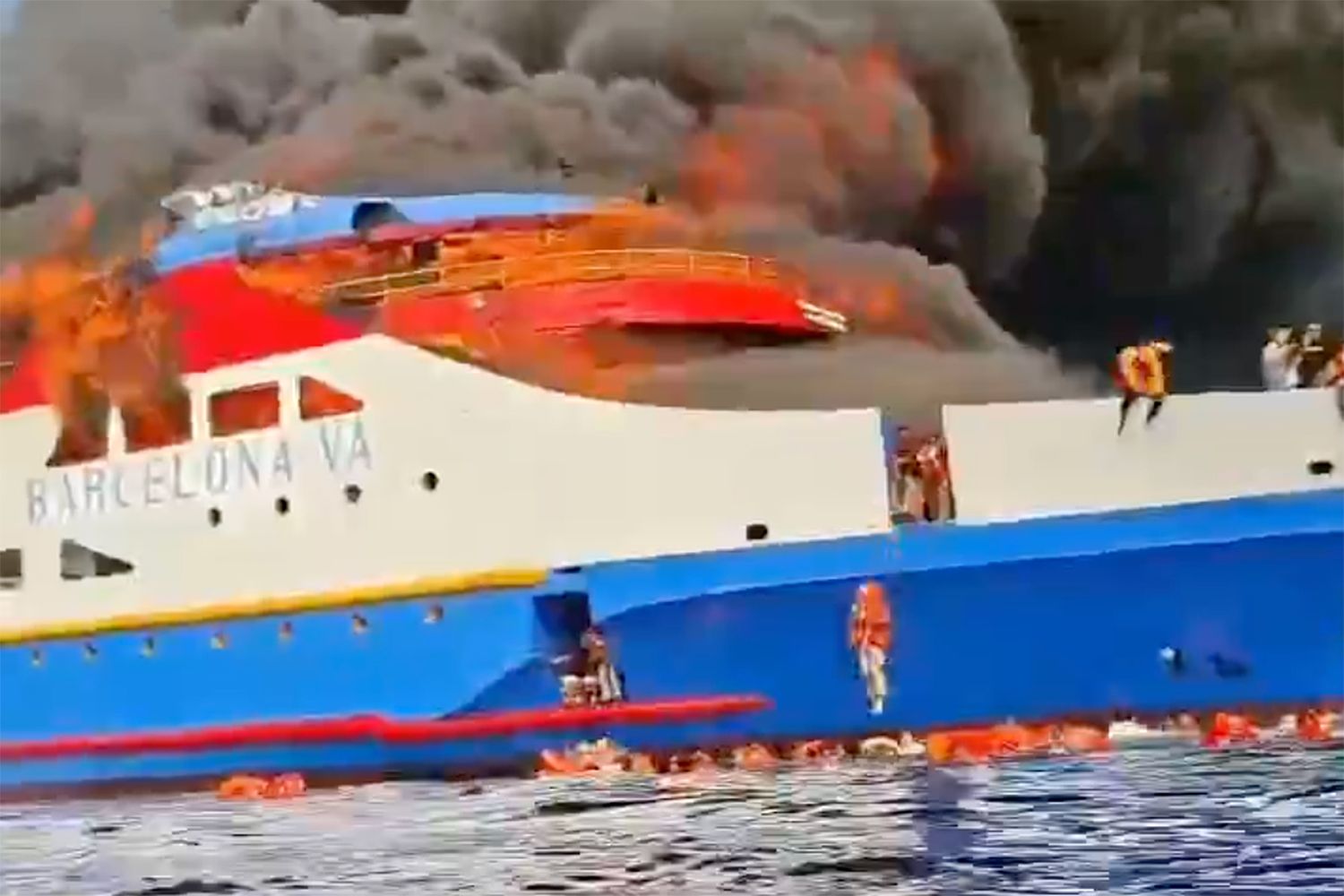 The ship started burning in the middle of the sea