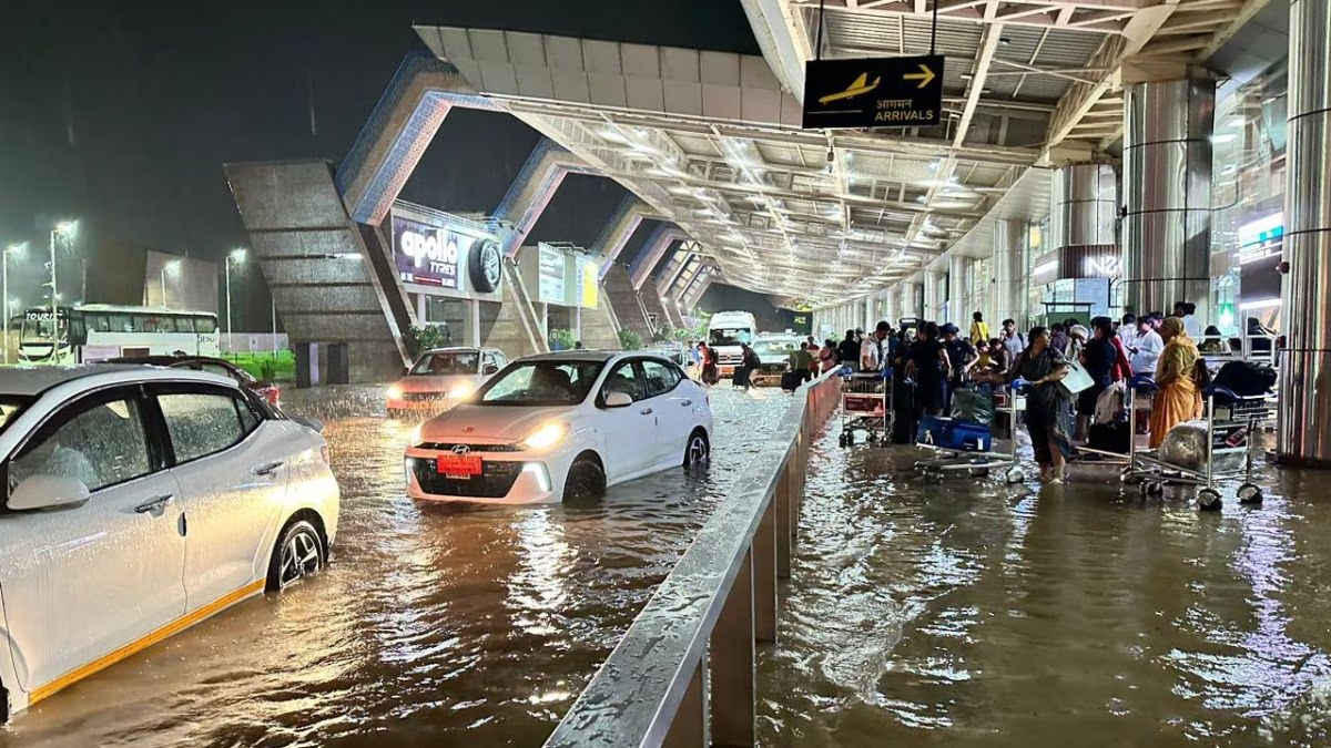 Waist-deep water outside Jaipur airport